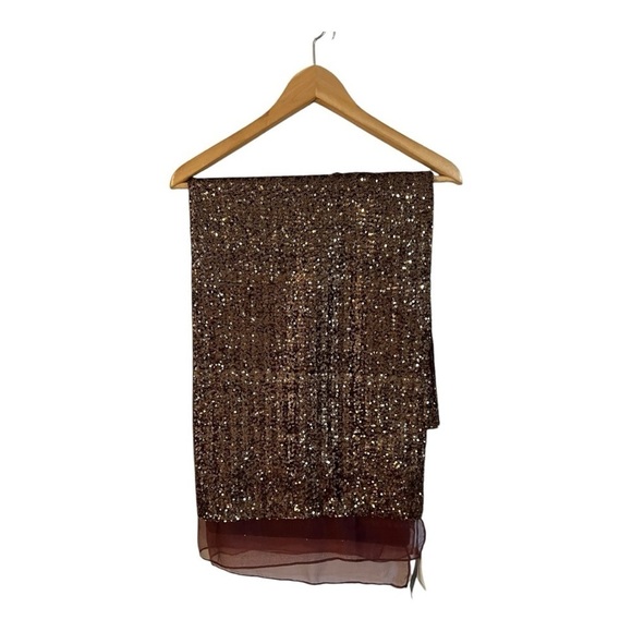 $500 NEW SHAWLSMITH London Hollywood Sequin Silk Wool Blend Brown Gold - Picture 1 of 7